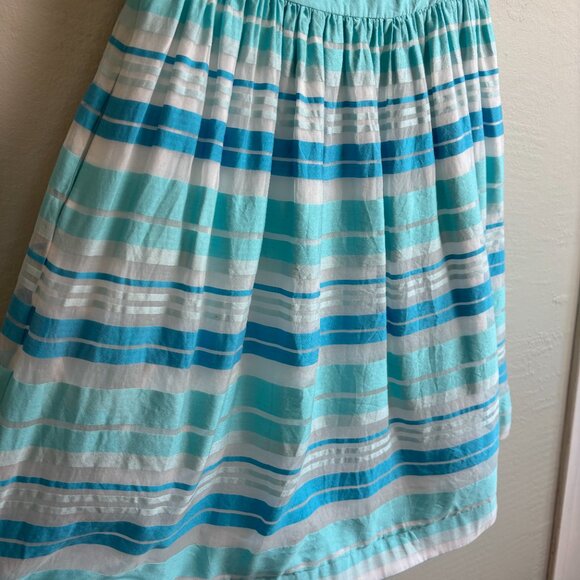 Lilly Pulitzer Silk Fit & Flare Dress 10 Blue White Striped V-Neck Cotton Lined - Picture 6 of 11